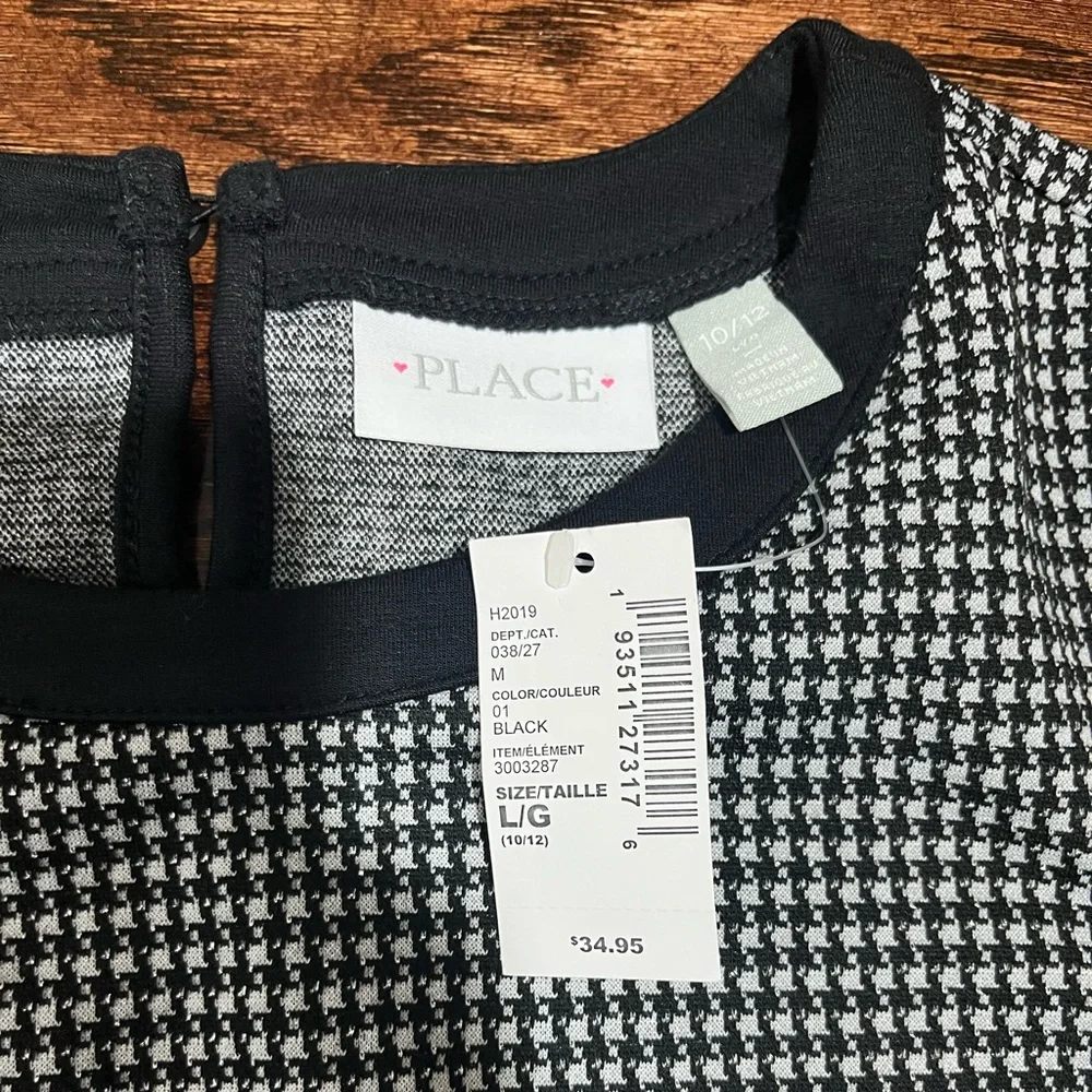 The Childrens Place L 10 12 black white Houndstooth  Dress Twirl With Bow Belt - Picture 2 of 3
